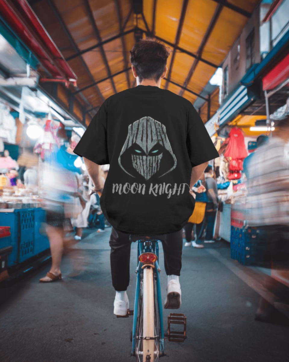 moon night black over sized short sleeves tee shirt