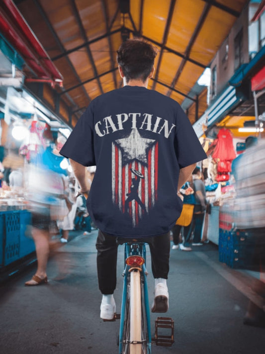 Captain America dark blue over sized short sleeves tee shirts