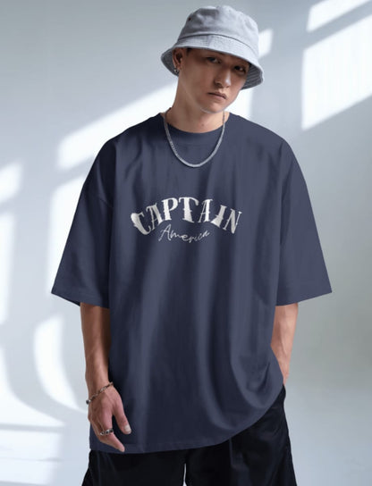 Captain America dark blue over sized short sleeves tee shirts