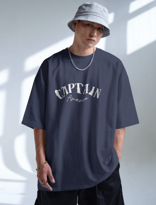 Captain America dark blue over sized short sleeves tee shirts